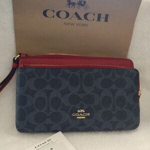 Coach Denim Double Zipper Signature Wristlet